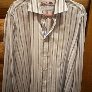 Robert Graham Men's Shirt - Cream and Gray Stripes